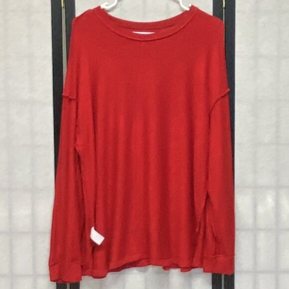 Liz Claiborne Scoop Neck Front Seam Side Slit XXL Tee Shirt Red Long Sleeve - Picture 5 of 12